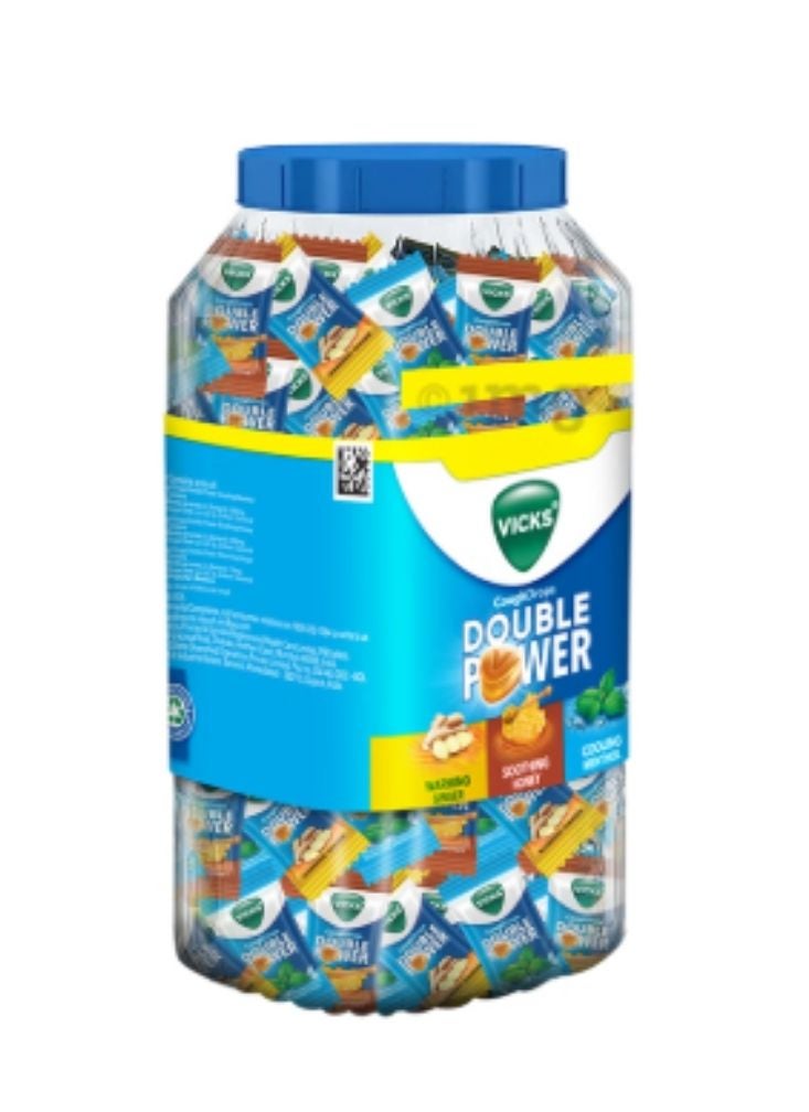 Vicks Double Power Cough Drops Jar – Medicated Lozenges for Throat Soothing and Cooling Relief, Mixed Colors, Multiple Pieces - Image 2